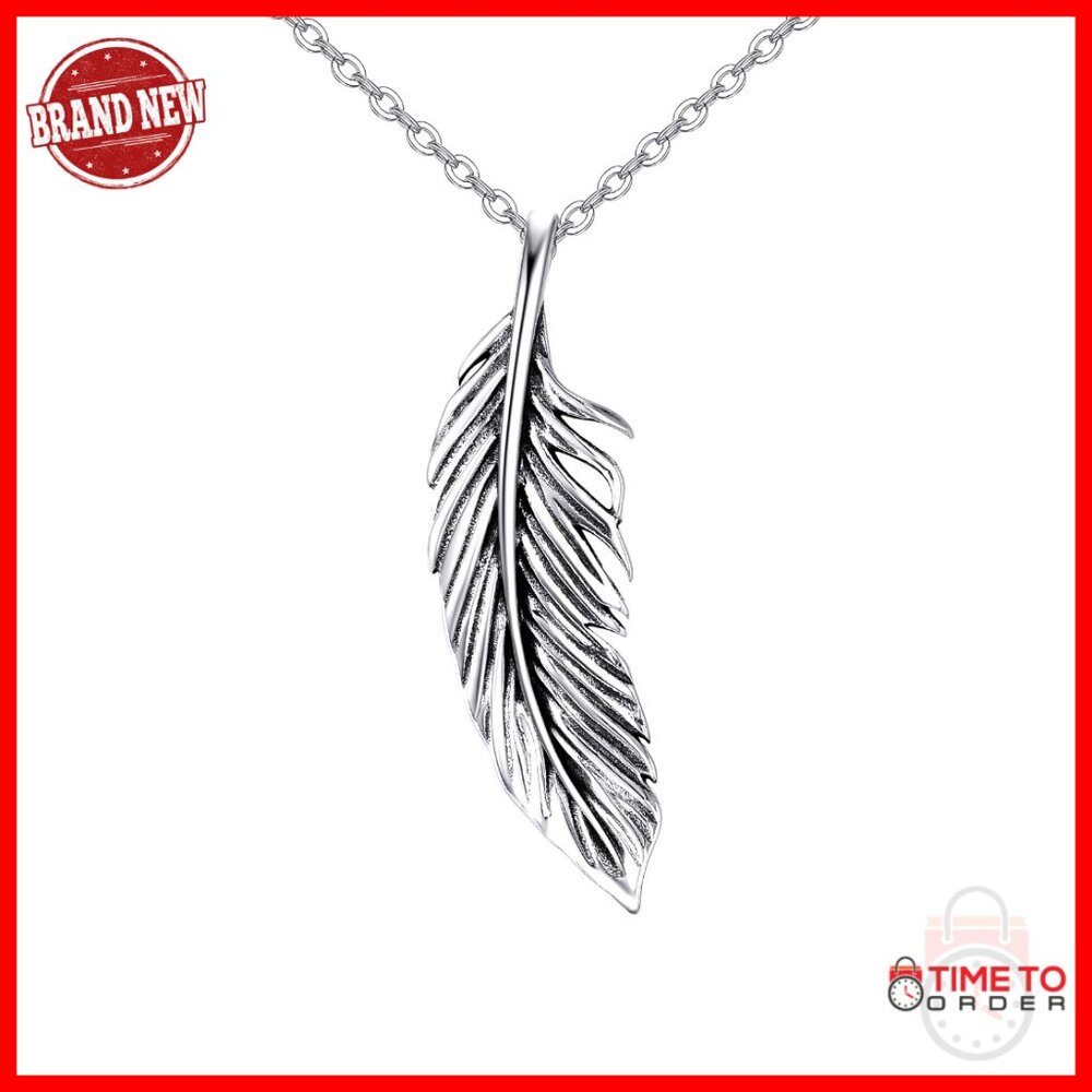 925 Sterling Silver Feather Pendant Necklace 30mm 18+2 Inch Chain